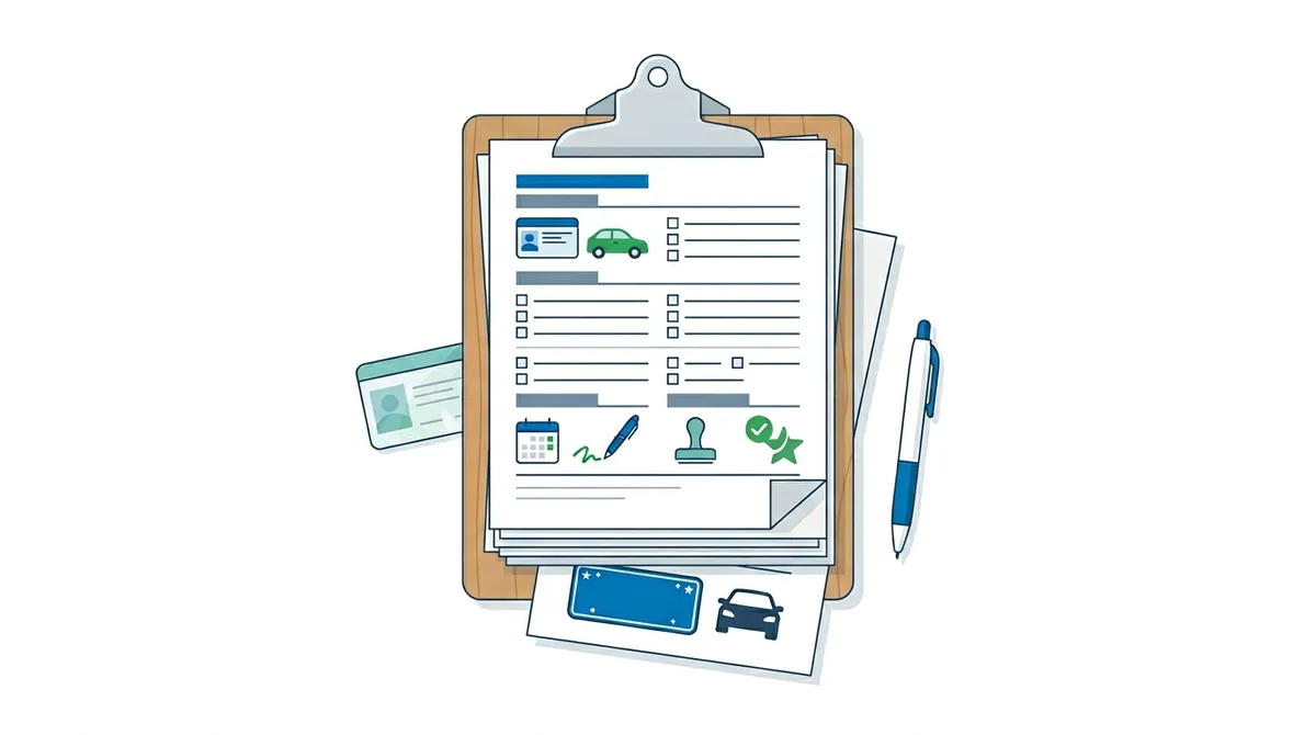 Документы DMV и полис — учебная иллюстрация